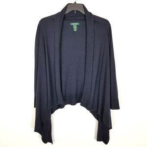 Lauren Ralph Lauren Women Silk Cashmere Waterfall Cardigan Sz L/XL Navy Open
